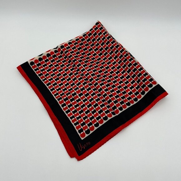 Vintage Vera Neumann Scarf Red Black White Geometric Circles 1960s Rolled Edge - Picture 1 of 8